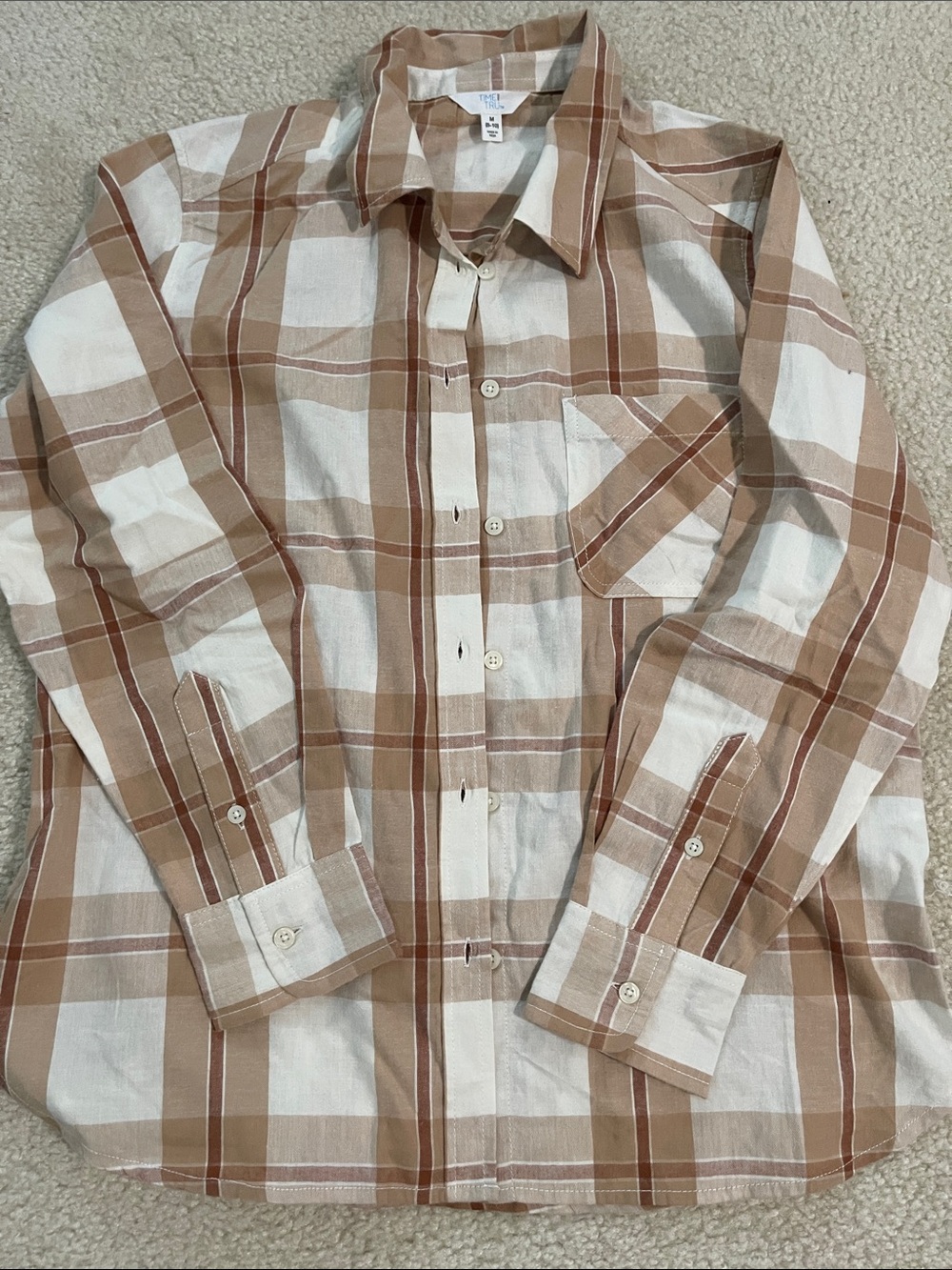Time and Tru neutral plaid shirt Size M